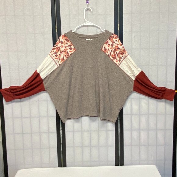 Maurices XL Long Sleeve Scoop Neck Dolman Top Mixed Fabric Pullover Blouse - Picture 3 of 13